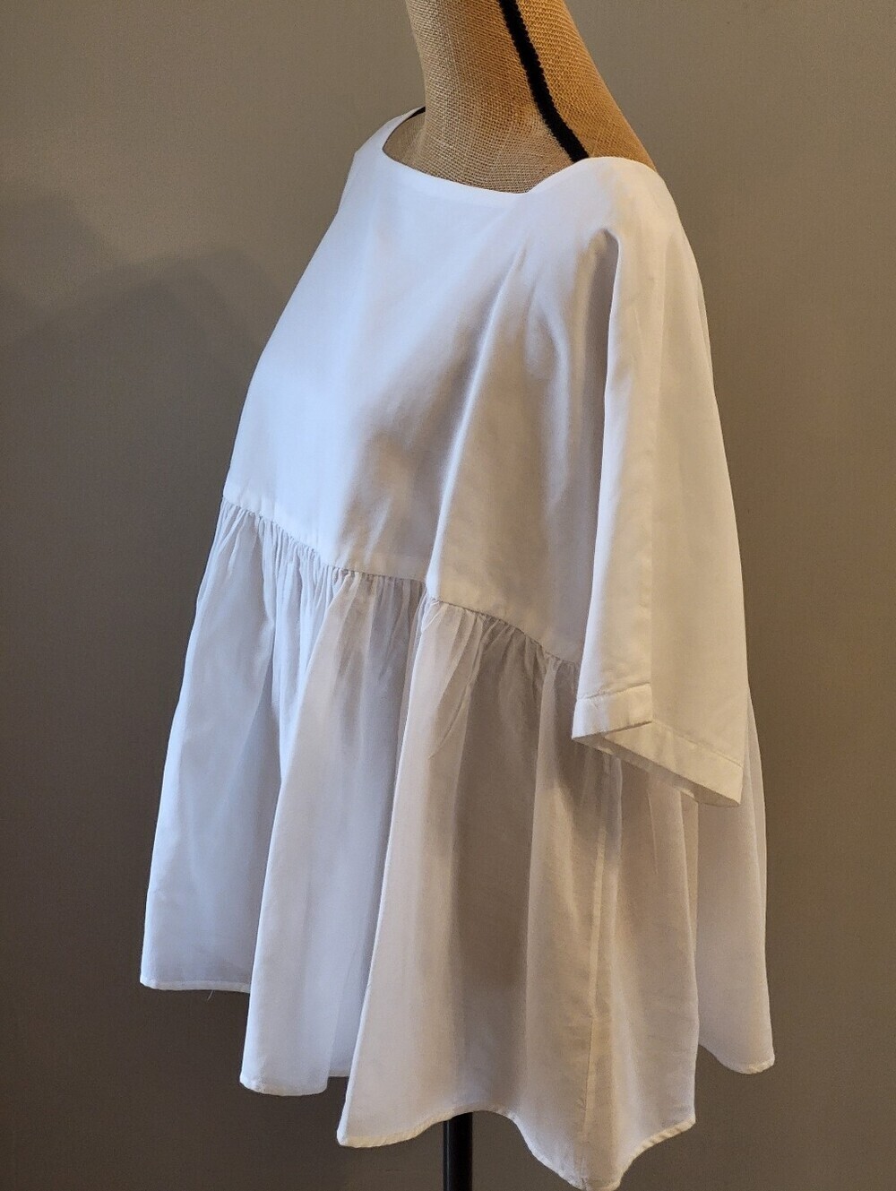 Peruvian Connection S/M White Cotton Poplin Babydoll Blouse - Picture 5 of 8